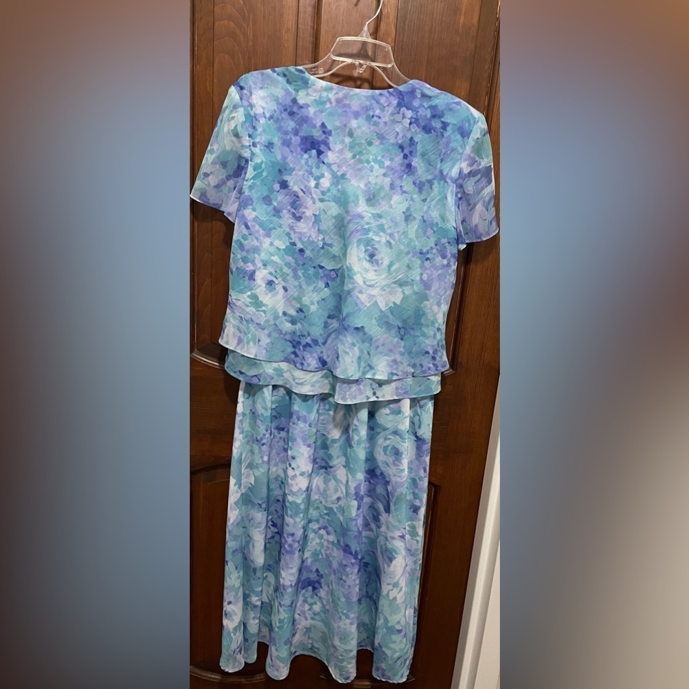 Coldwater Creek women’s size 14 short sleeve Ruffe tiered blue,green Maxi dress - Picture 2 of 6